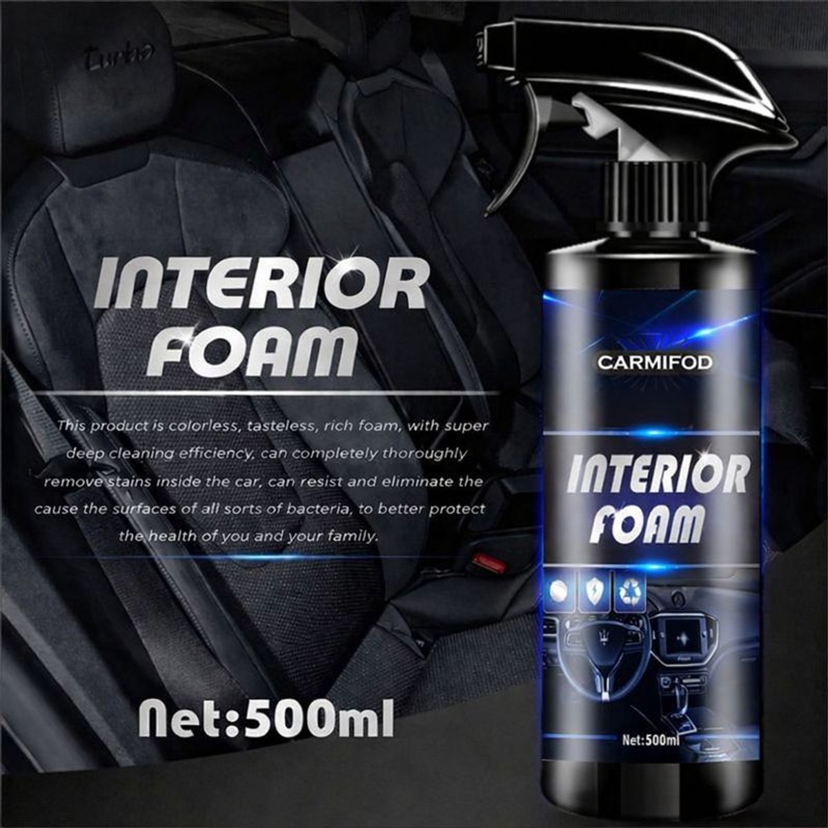 TLVX Auto Interieur Reiniger 500ML Spray Fles / Vlekken Bekleding Reinigen Stof / Leer / Suede / Interior Foram Cleaner / Boot Stoelen schoonmaak / Auto dashboard schuimreiniger / Vlekken Verwijderen Bankstel / Auto panelen schoonmaken / Effectief!