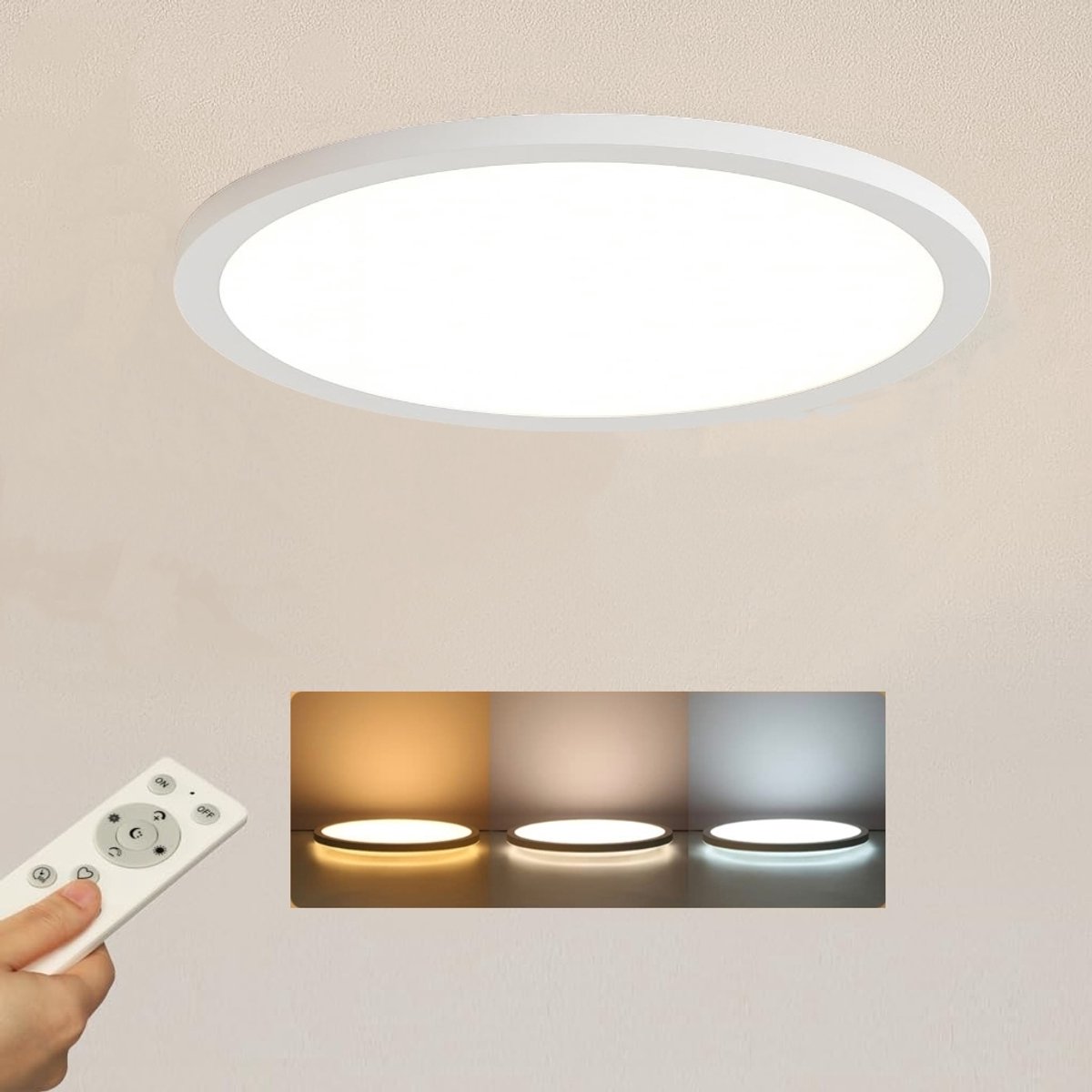 EpochGlo LED Plafondlamp Ø30 cm – 24W 2400 lm – Dimbaar met Afstandsbediening – 3000K–6000K – IP44 – Wit