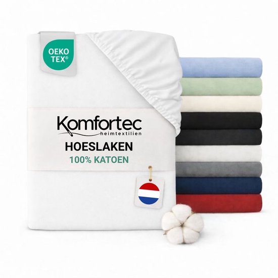 Komfortec Jersey Stretch Hoeslaken 140x200 cm - 23cm Matrasdikte- Rondom Elastiek - 100% Katoen - Wit