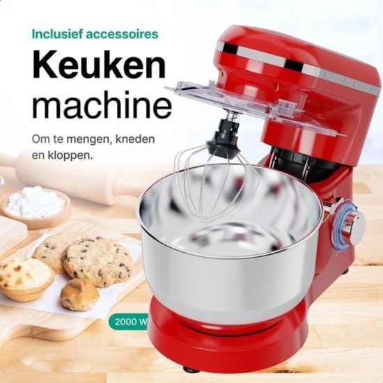 Aurixi® Mixer met mengkom - Mixer - Mixer met mengkom keukenmachine - Rood - ‎39 cm x 24 cm x 32 cm van Aurixi — afbeelding 2