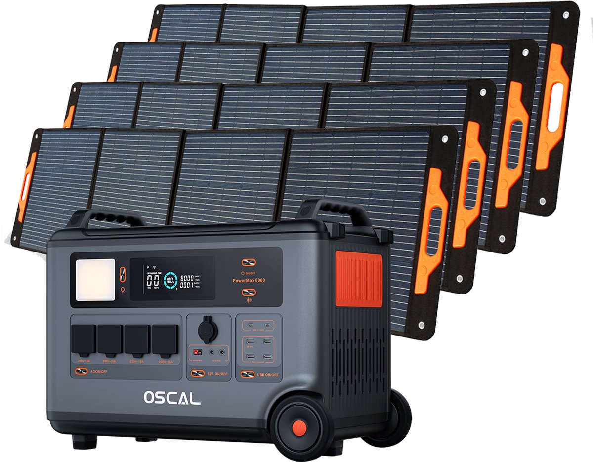 OSCAL PowerMax 6000 - Draagbaar Energiestation - 3600Wh (6000Wh) - 4x 200W Zonnepaneel