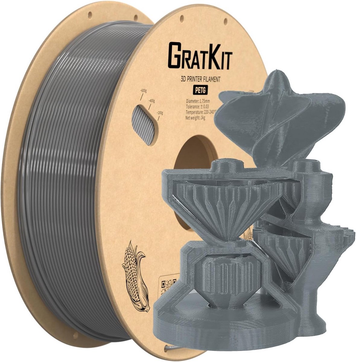 PETG Filament 1,75mm 1kg Spoel voor 3D-printer, Grijs