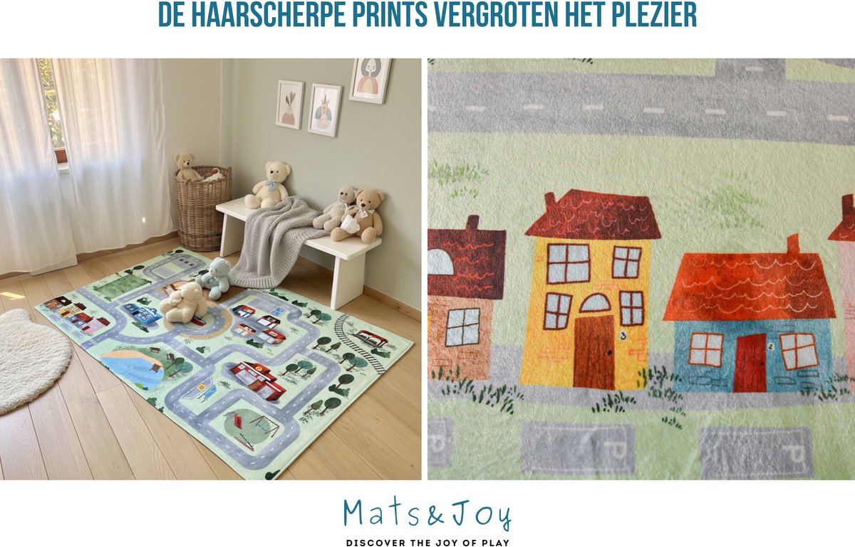 Mats & Joy® Village Auto Speelmat 110x170cm - Fluweelzacht - Anti-slip - Wasbaar - Groot Auto Speeltapijt voor Kinderen - Speelkleed Baby – Autokleed — afbeelding 15