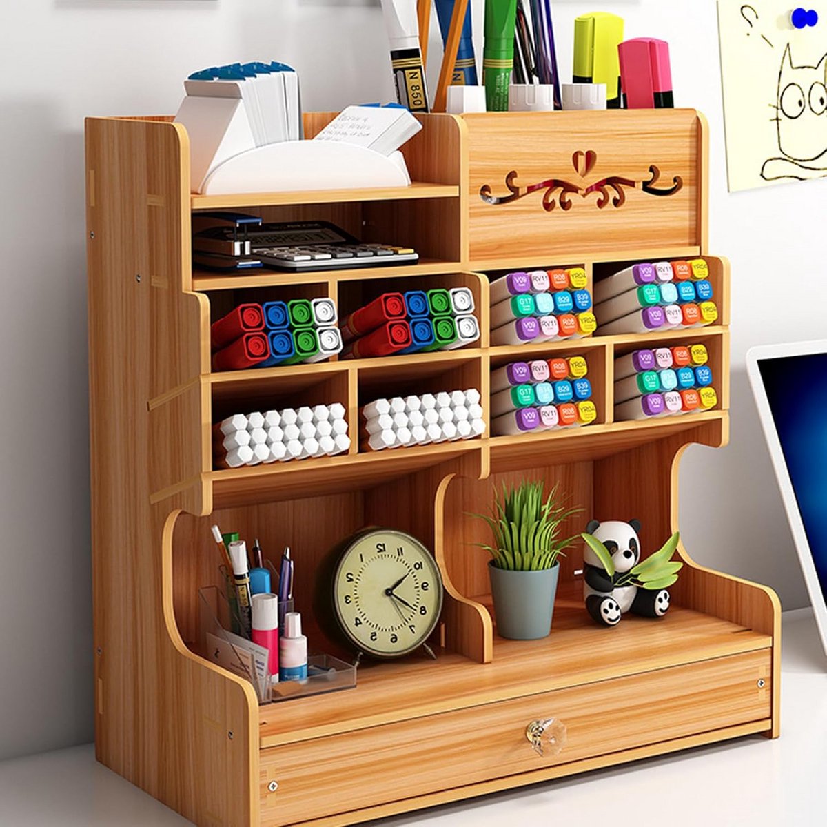 Houten Bureau Organizer met Lades - Multifunctionele Opberger voor Kantoor en Thuis