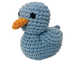 Luna-Leena duurzame rammelaar eend in licht blauw- toy 0+ in bio katoen - hand gehaakt in Nepal - badeend - knuffeldier - baby cadeau - duck blue rattle - geboorte - verjaardag - babyshower