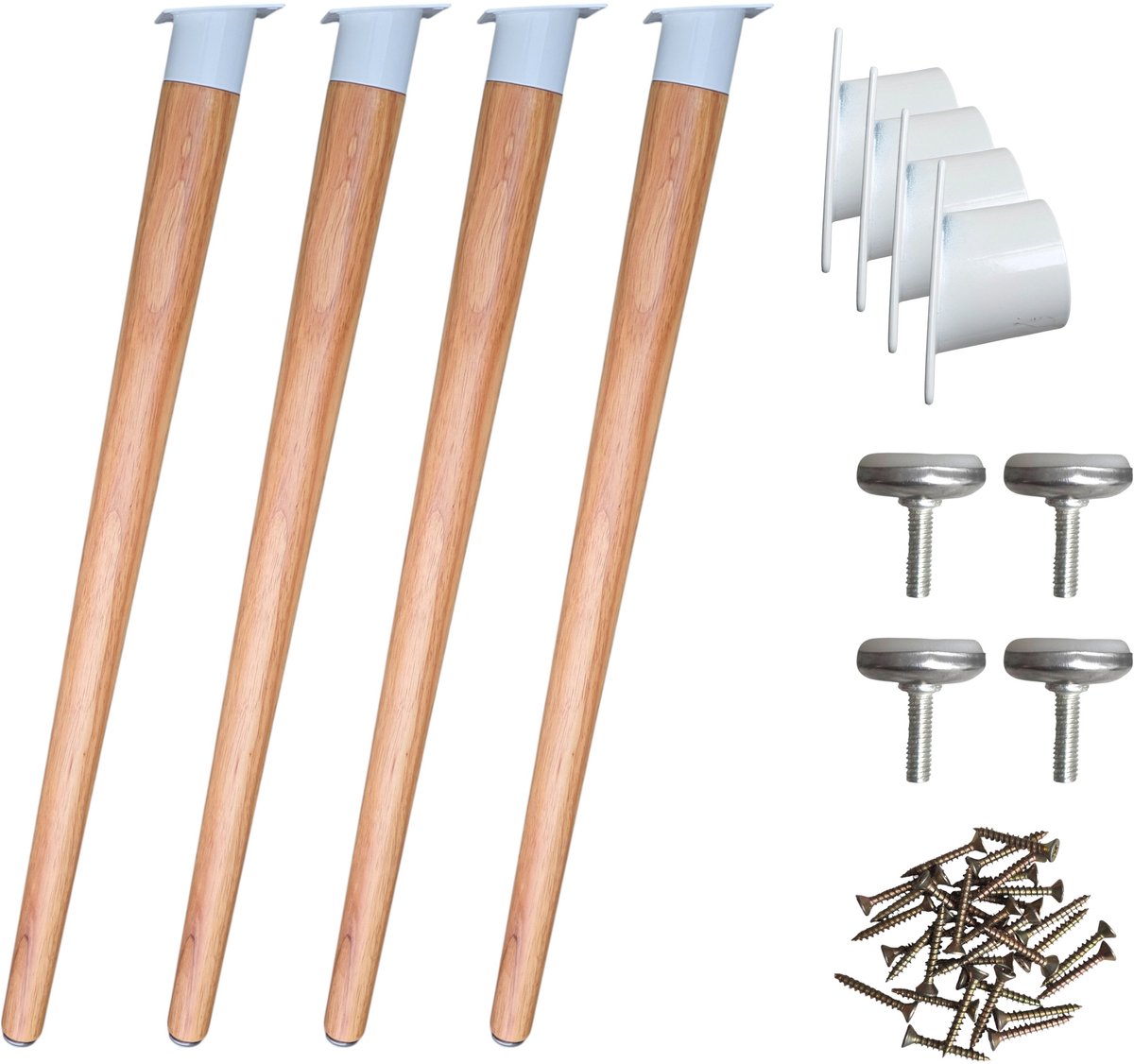 Vintoon Design Tafelpoot | set 4 stuks | Massief Eikenhout 71 cm | 70 cm | Schuin Model met Metalen Kop | Toon Interieur / Vintoon naturel