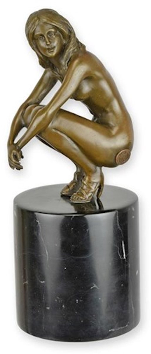 Hurkende naakte vrouw - Bronzen beeld - Erotisch sculptuur - 26,7 cm hoog