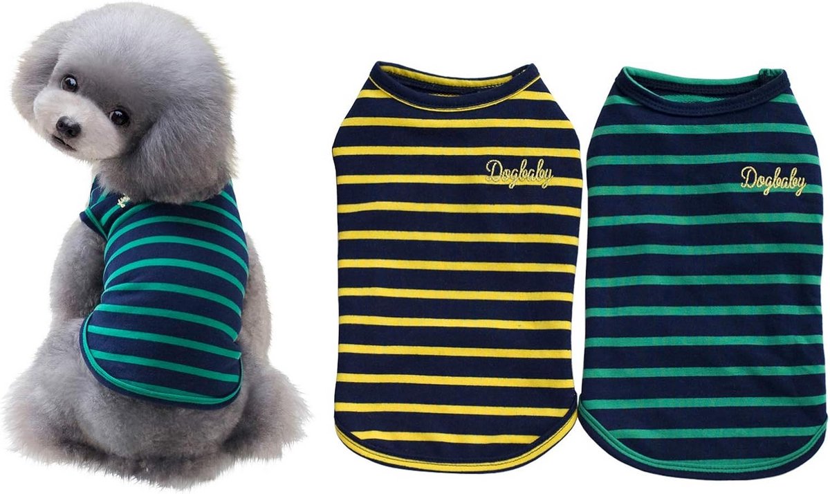 2-Pack Gestreepte Katoenen Hondenshirt Honden Kleding Puppy T-shirts Ademend