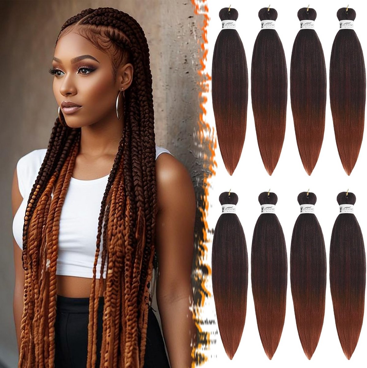 66cm Voorgerekt Vlechthaar Zwart Ombre Koperrood Synthetisch Haarextensions