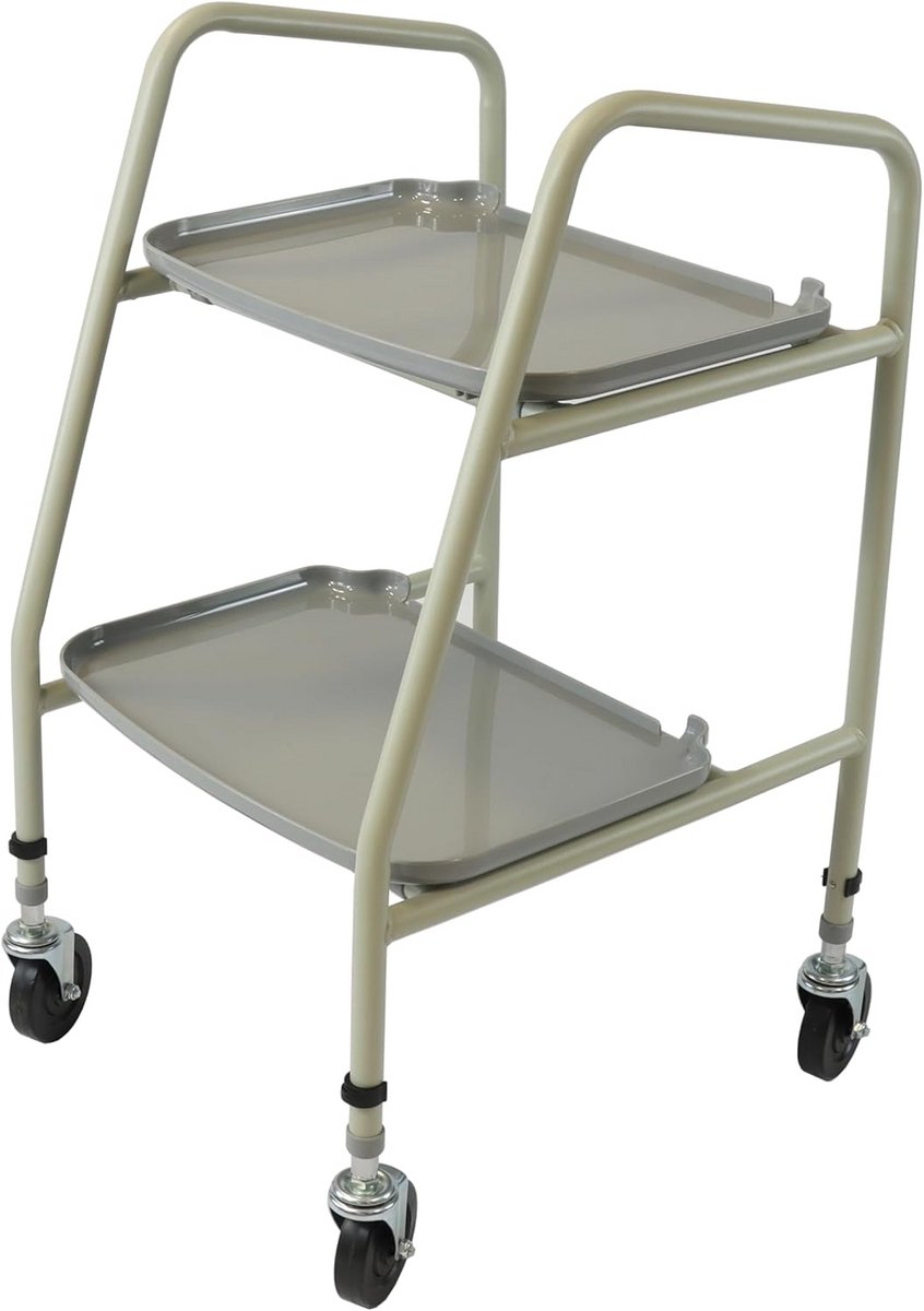 Verstelbare Hulp Trolley Grijs met Twee Bakken voor Huis en Maaltijden
