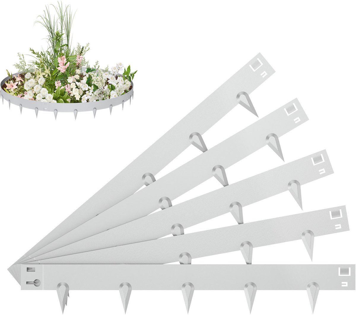 Froadp Natuur 5m x 16cm Verzinkte Rasenkant Metaal, Flexibele Beeteinfassing met Maairand, Weerbestendig en Roestvrij, Eenvoudige Montage