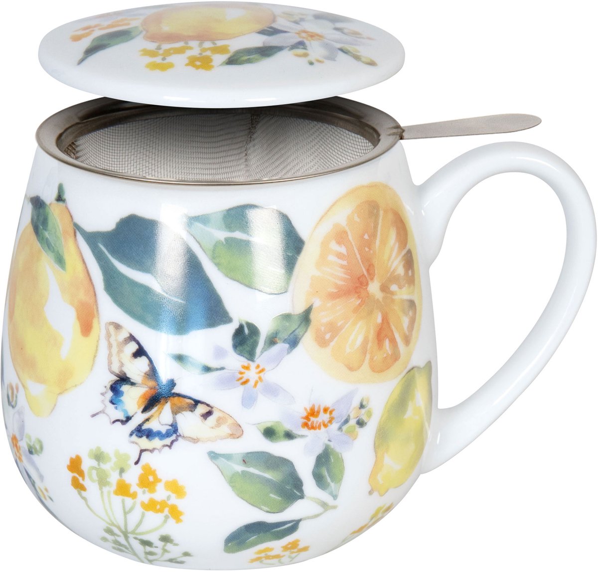 Könitz Tea For You mok Fruity Tea Lemon - Victoria Lowe, theemok, met zeef en deksel, porselein, 420 ml, 11 5 143 2604