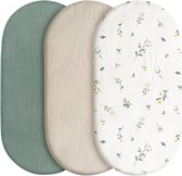 Hydrofiel Baby Hoeslaken Wieg – Set van 3 – 80 x 40 cm – Crème Bloemetjes