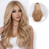 SassyGoods Blonde Pruik met Highlights- Pruiken Dames Lang Haar - Haarwerk - Haren Vrouwen - Verstelbaar - Wasbaar - Blond - 70 cm