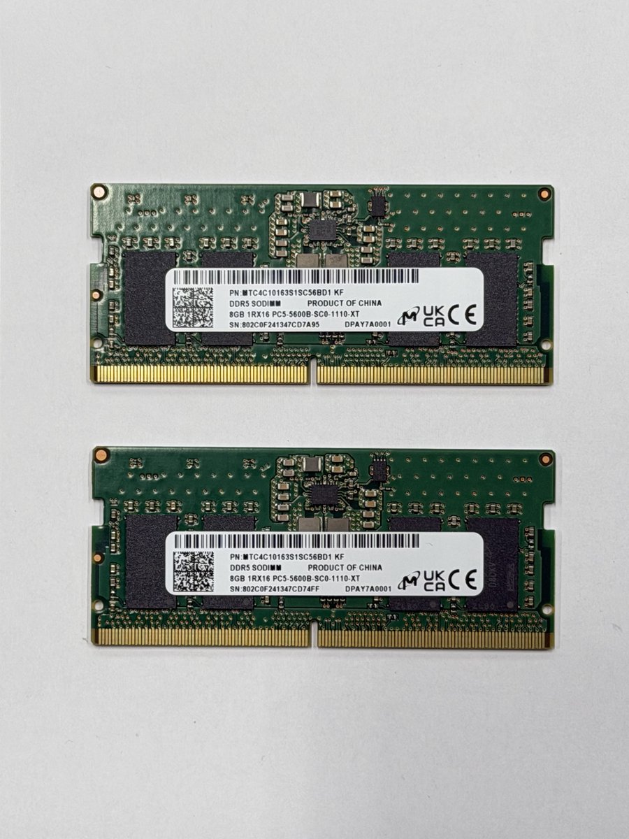 Micron 16GB DDR5 SODIMM Kit (2x8GB) 5600MHz MTC4C10163S1SC56BD1