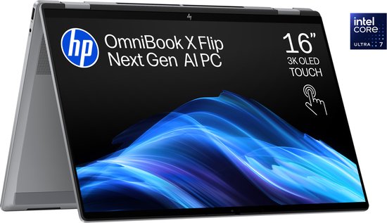 HP OmniBook X Flip Next Gen AI 16-as0010nd - 2-in-1 Copilot+ Laptop - 16 inch - 1.88 kg - 3K OLED - Core Ultra 7 - 16GB/1000GB - HP - Hoofdafbeelding