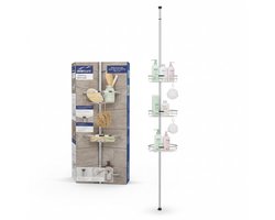 Miomare Telescopisch Doucherek Zonder Boren – Staand Douche Rek met 3 Verstelbare Korven – Hoogte 123–260 cm – Chroom