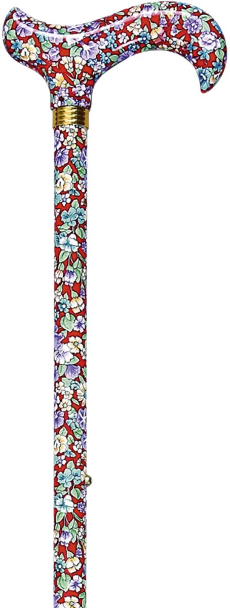 Garcia 1880 Verstelbare wandelstok - Rood met mini bloemen - Verstelbaar van 77 tot 99 cm - Aluminium - Derby handvat - Wandelstok vrouwen en mannen - 100 kilo belasting