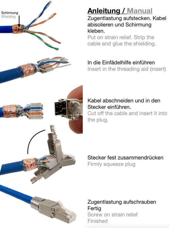 SeKi 2 Stuks Gereedschapsvrije RJ45 CAT 8.1 Netwerkstekker – Metalen Behuizing, Geschikt Voor AWG 22-26, Voor Installatie- En Patchkabels, Incl. Beschermkap 4 miniatura