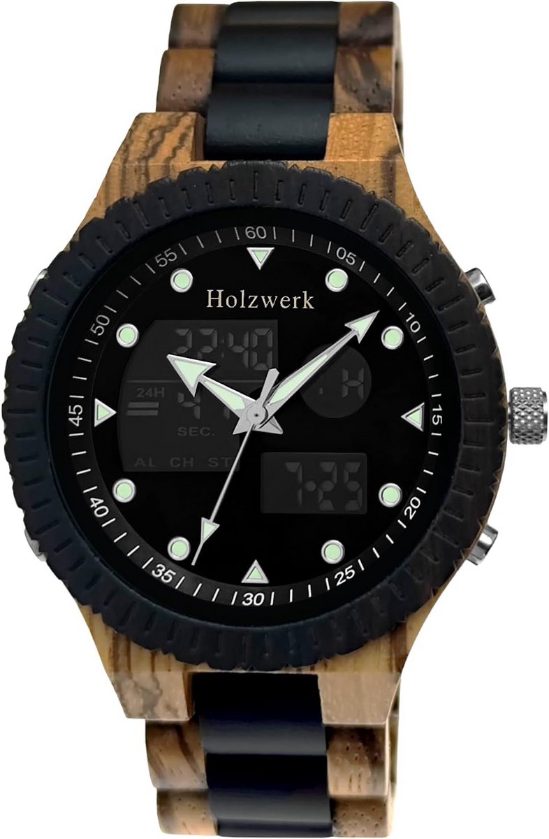 Designer Houten Horloge voor Heren - Digitaal Analoog - Eco Vriendelijk