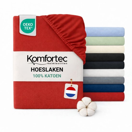 Drap-housse Hoeslaken Jersey Stretch 200x200 cm - Épaisseur du matelas 30 cm - Autour de l'élastique - 100% Katoen - Rouge