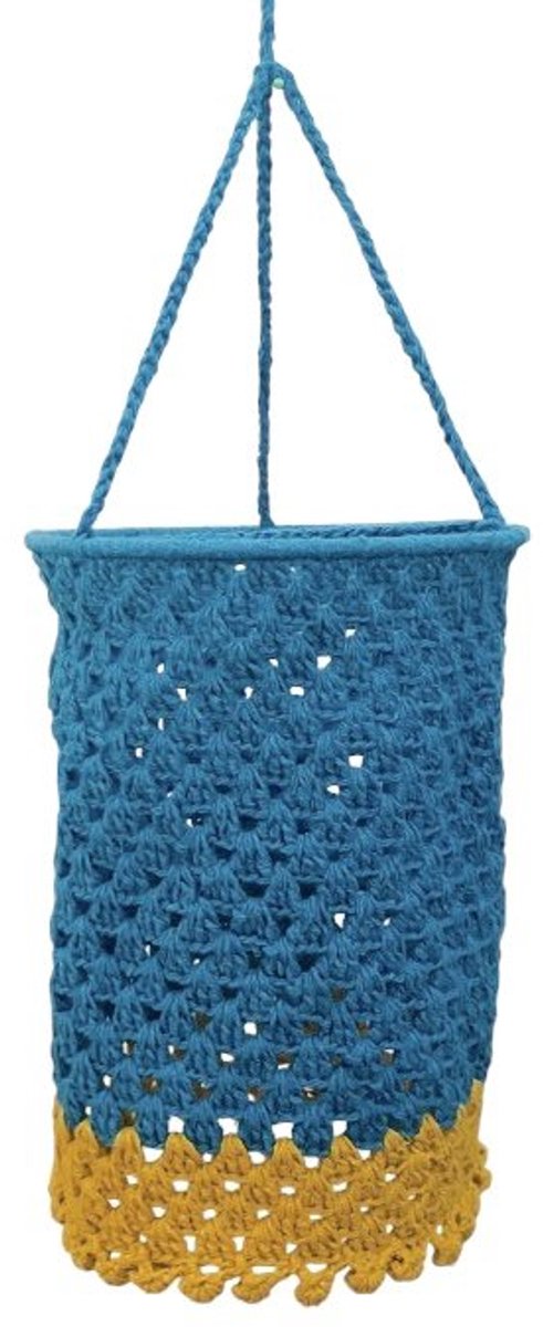 Leena-Leena duurzame lampion - turquoise/geel - bio katoen - 15ø cm x L 22 cm + ophanglus - hand gehaakt in Nepal - bohémien lamp - boho lamp - kinderkamer - kamerdecoratie - hanging basket - moederdag