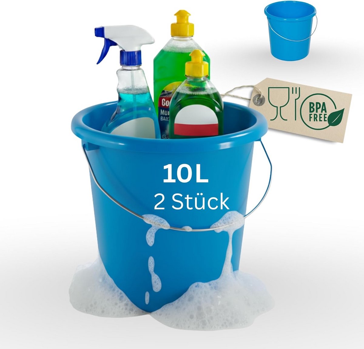 2x 10 Liter Emmer Blauw met Maatverdeling - Sterke Poetsemmer voor Huishouden en Tuin