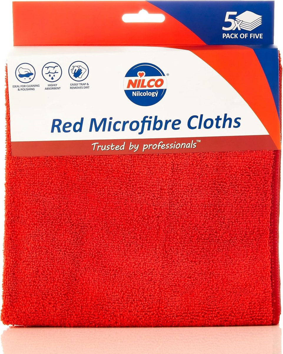 5 Stuks Microvezeldoeken Rood - Zeer Absorberend en Streepvrij Schoonmaken
