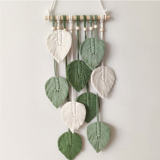 Wandkleed Boho decoratief macramé wandtapijt met groene bladeren Wandtapijt Handgemaakt wandtapijt voor slaapkamer woonkamer kinderkamer wanddecoratie