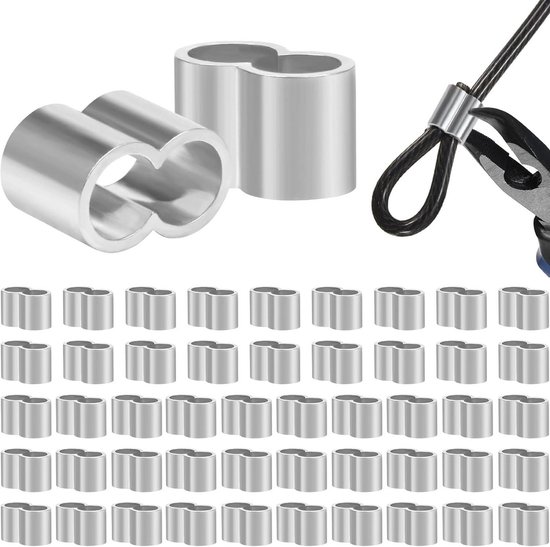 100 Stuks Aluminium Kabelklemmen – 2 Mm Dubbele Hulzen, Voor Staalkabel, Krimpen, Zilver