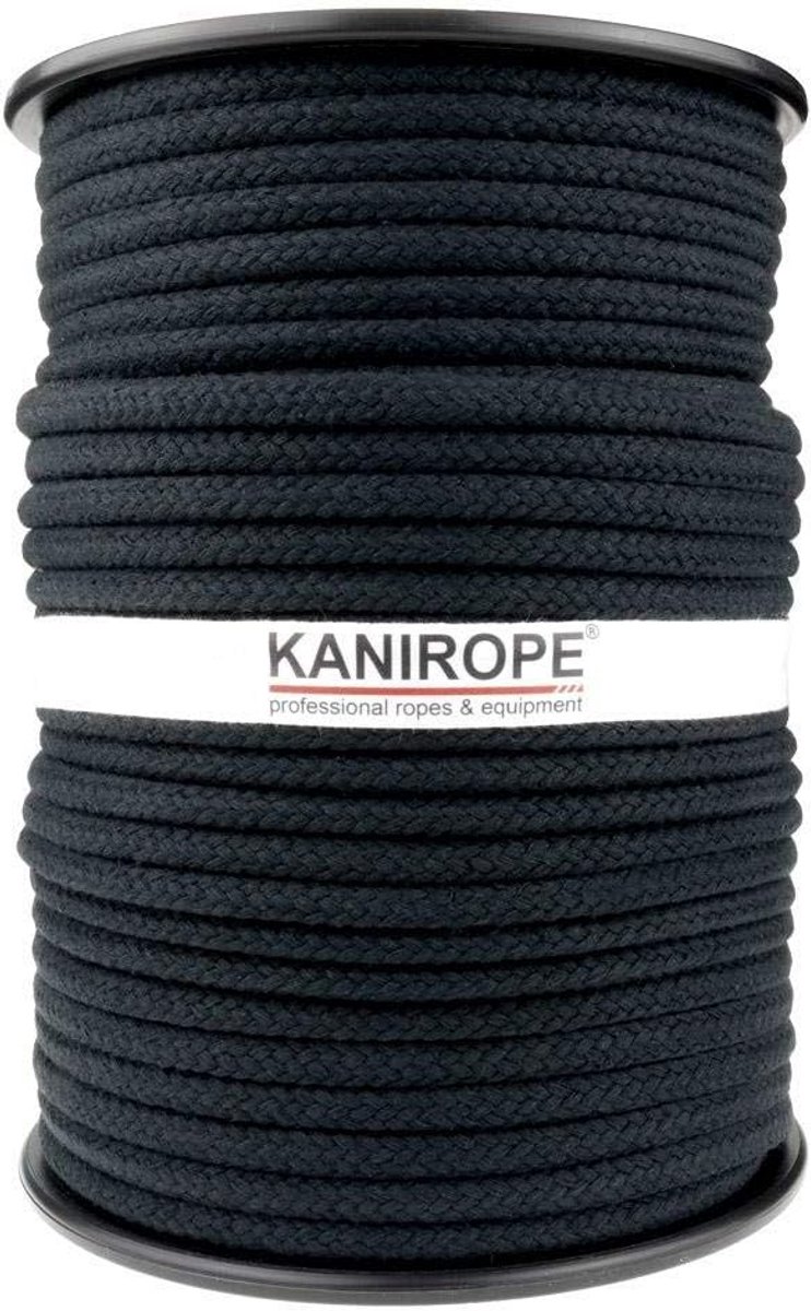 Gevlochten Katoenen Touw 9mm Zwart 250 Meter - 16-voudig