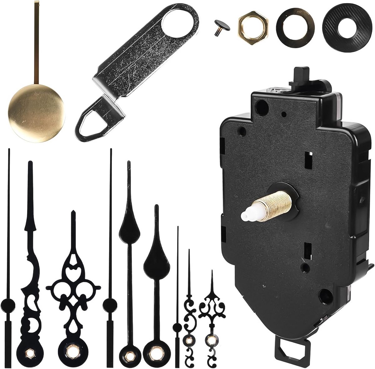 Stille Quartz Klok Uurwerk Vervangingsset met Slinger en 3 Wijzers voor Wandklok