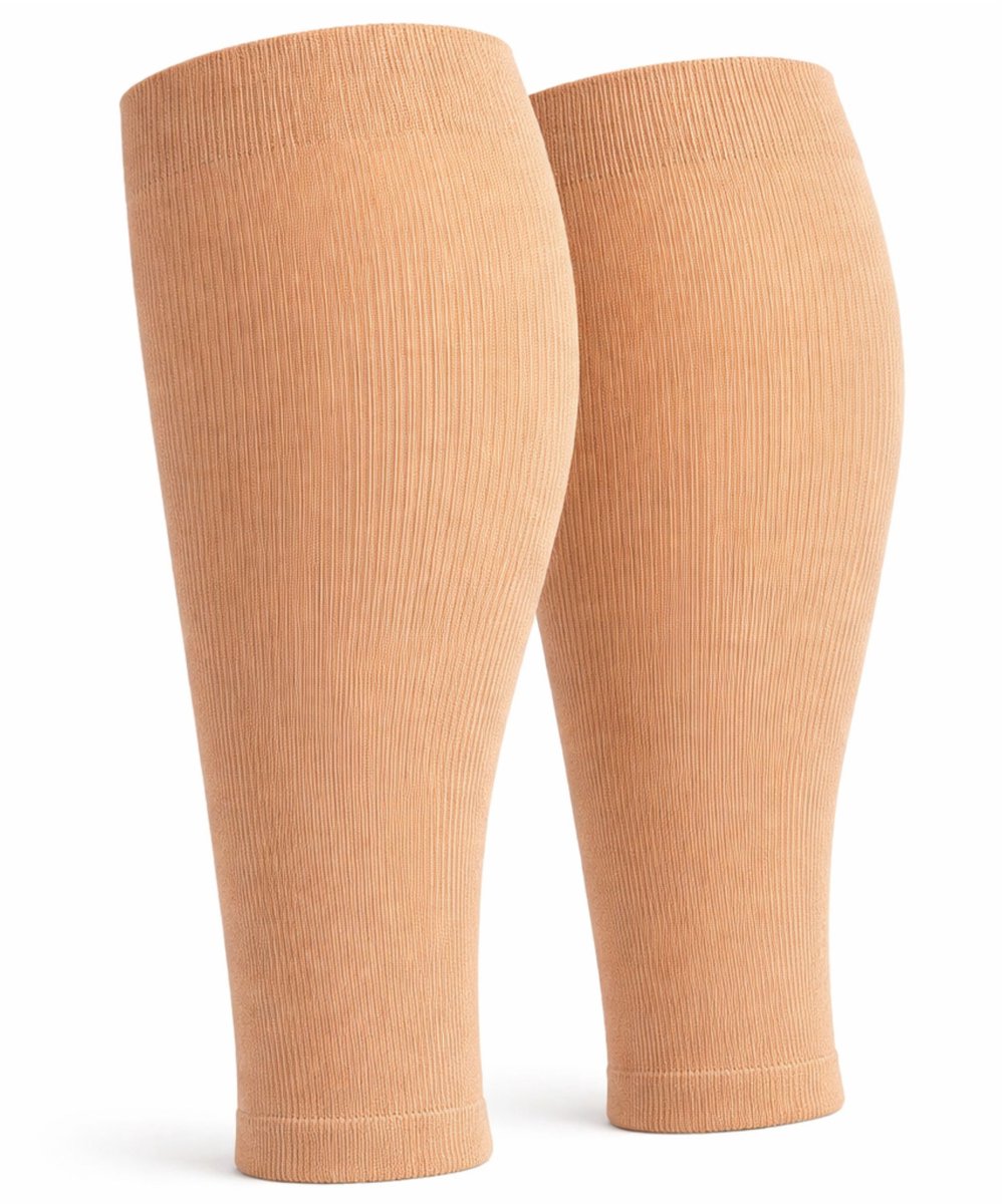 KANGKA Compressie Kuitbrace maat M - Scheenbeen Brace - Calf Compression Sleeve - Elastisch Scheenbeen bandage - Beige