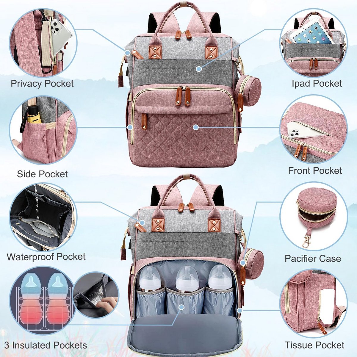 Luxe Luiertas Rugzak met Verschoonmat en 16 Vakken - Babytas voor Jongen en Meisje – foto 4