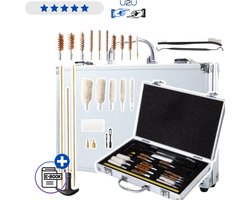 Wapen schoonmaakset 28-delig met koffer en ramrod – complete gun cleaning kit voor korte en lange vuurwapens, inclusief borstels stangen adapters en patches Met Ebook
