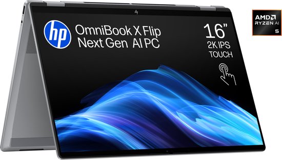 HP OmniBook X Flip NGAI 16-ar0751nd - 2-in-1 Copilot+ Laptop - 16 inch - Ryzen AI 5 - 16 GB RAM - 512 GB SSD - Windows 11 Home - HP - Hoofdafbeelding