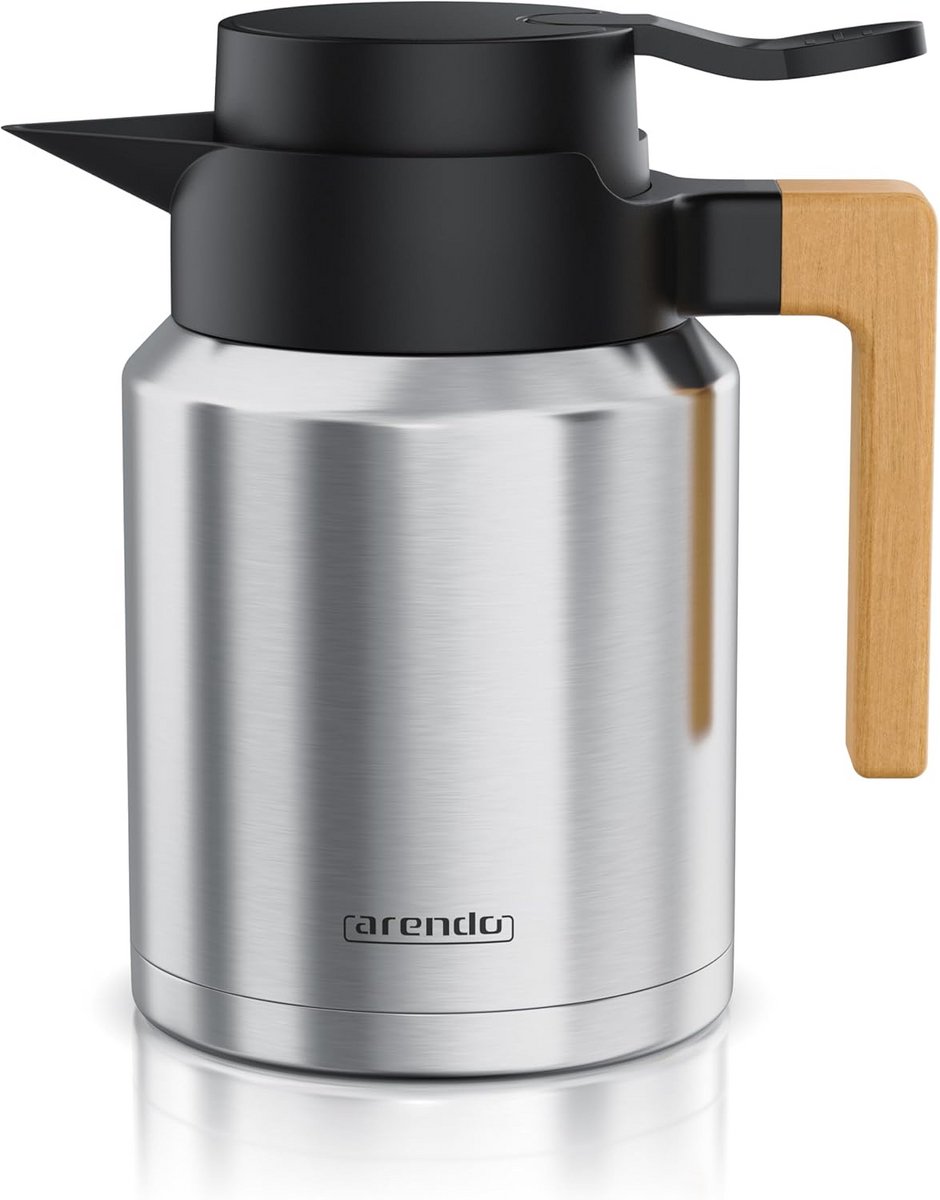 Thermoskan 1.2 Liter Dubbelwandig RVS – Lekvrij met Beukenhouten Handvat – Warm & Koud Houden