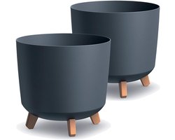 Grote bloempotten met poten - 2-pack, moderne plantenbak voor binnen en buiten, antraciet