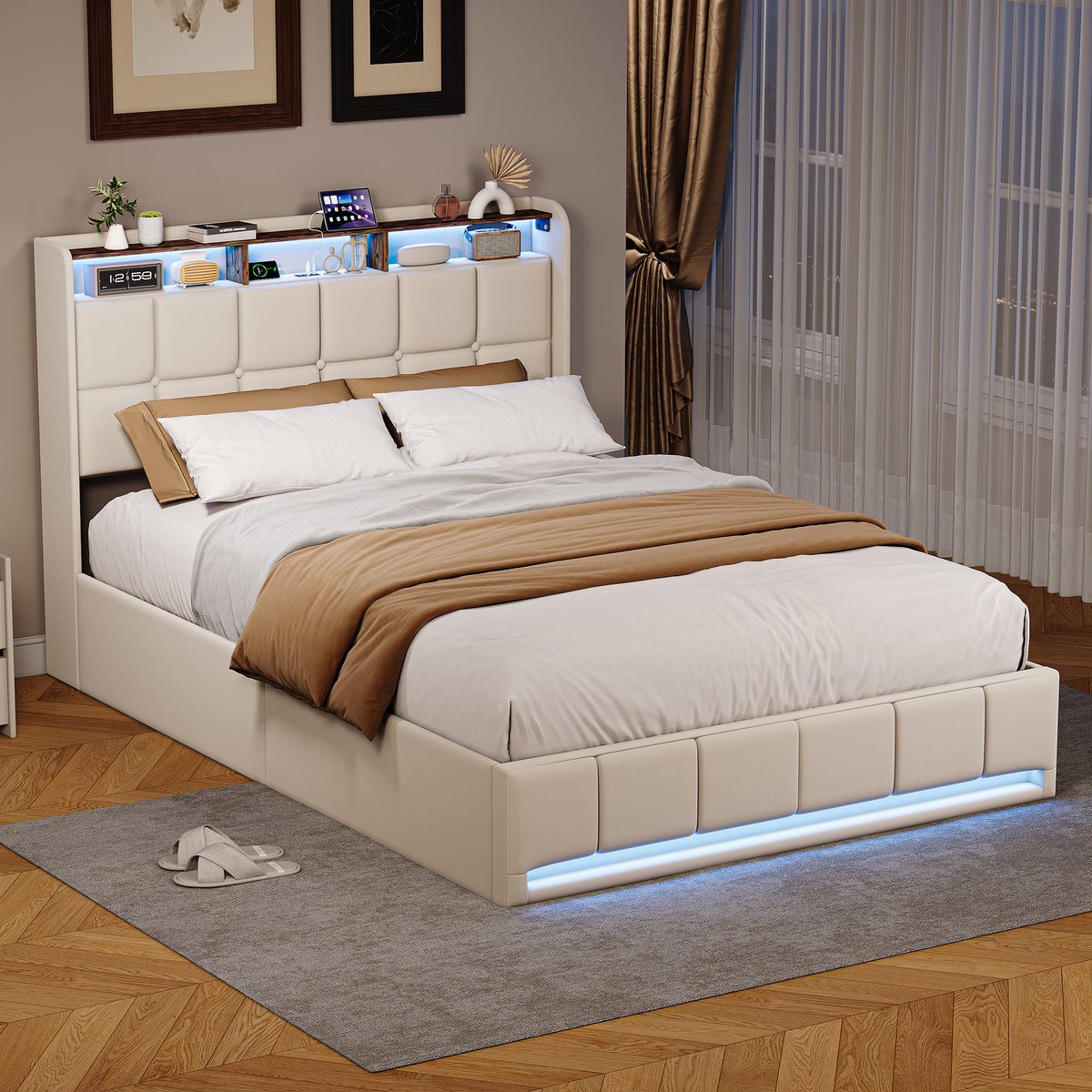 SHOPENTRA Opbergbed 160x200 cm Beige thumbnail 6