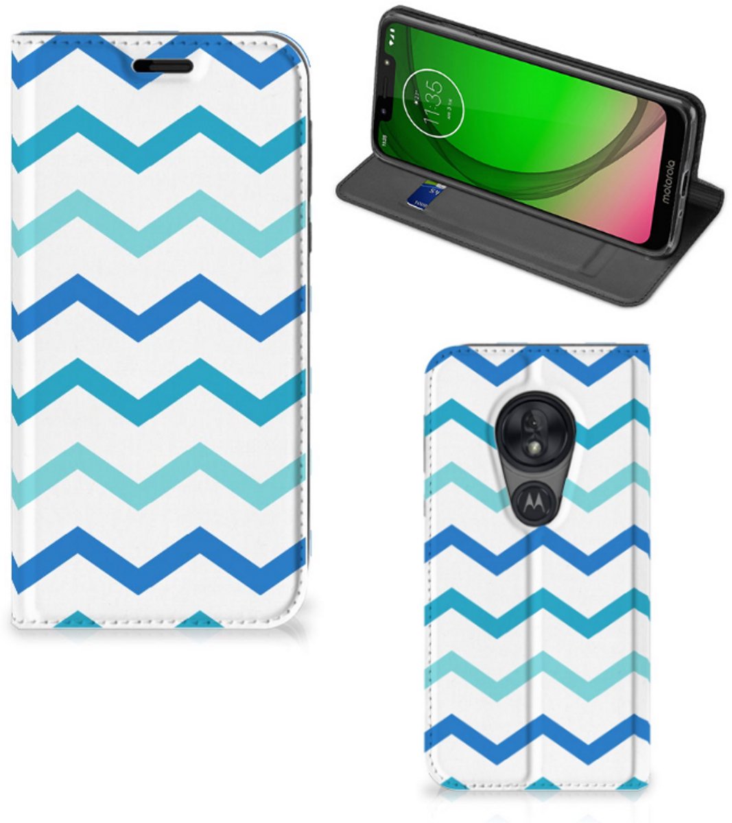 Book Case voor Motorola Moto G7 Play Hoesje met Magneet Zigzag Blauw