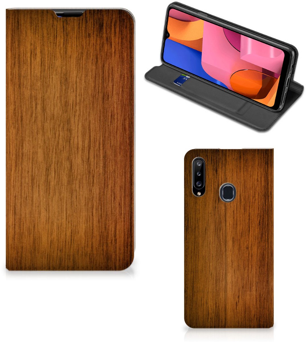 Book Case voor Samsung Galaxy A20s Book Wallet Case Donker Hout