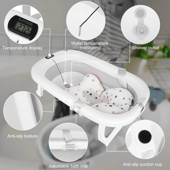 Jently baby badje - opvouwbaar - badmat - draagbaar - geïntregeerde thermometer - roze van Merkloos — afbeelding 5