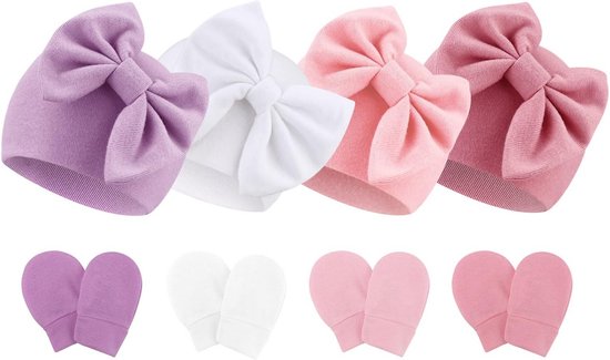 Pasgeboren Baby Hoed en Wanten Set - Ziekenhuis Hoed Beanie met Comfortabele Katoenen Handschoenen