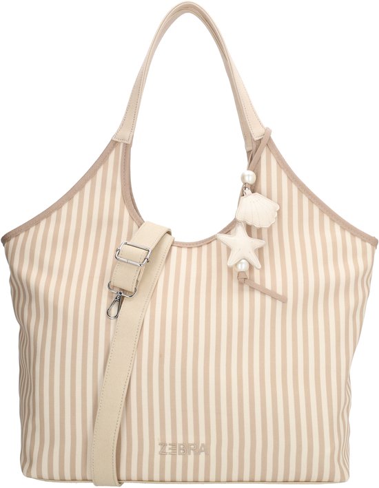 Zebra Trends Sample Shopper - Motif à rayures - Sac à bandoulière - Sac à main - Cabas - Charm de sac - Spacieux - Plage - Ville - Sac fourre-tout - Sac pour femme - Crème
