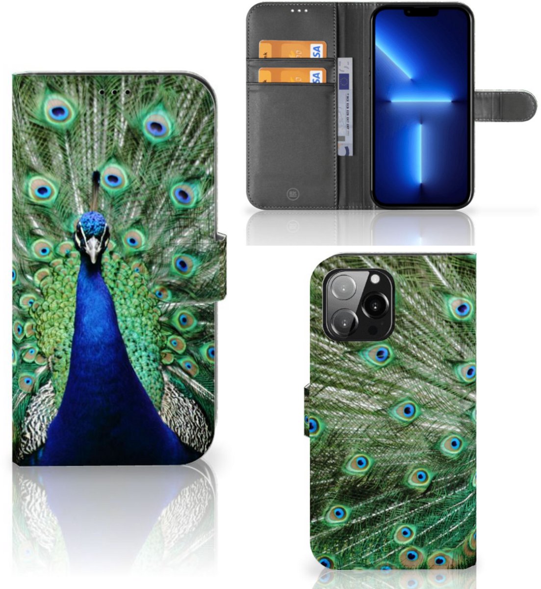 iPhone 13 Pro Max Telefoonhoesje met Pasjes Pauw