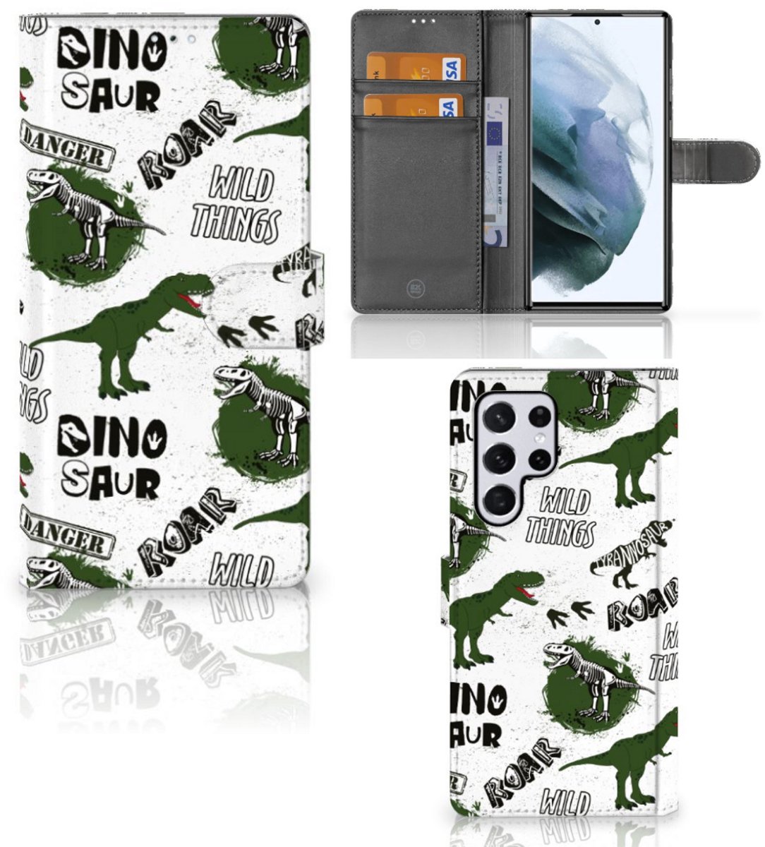 Telefoonhoesje met Pasjes voor Samsung Galaxy S22 Ultra Dinosaurus