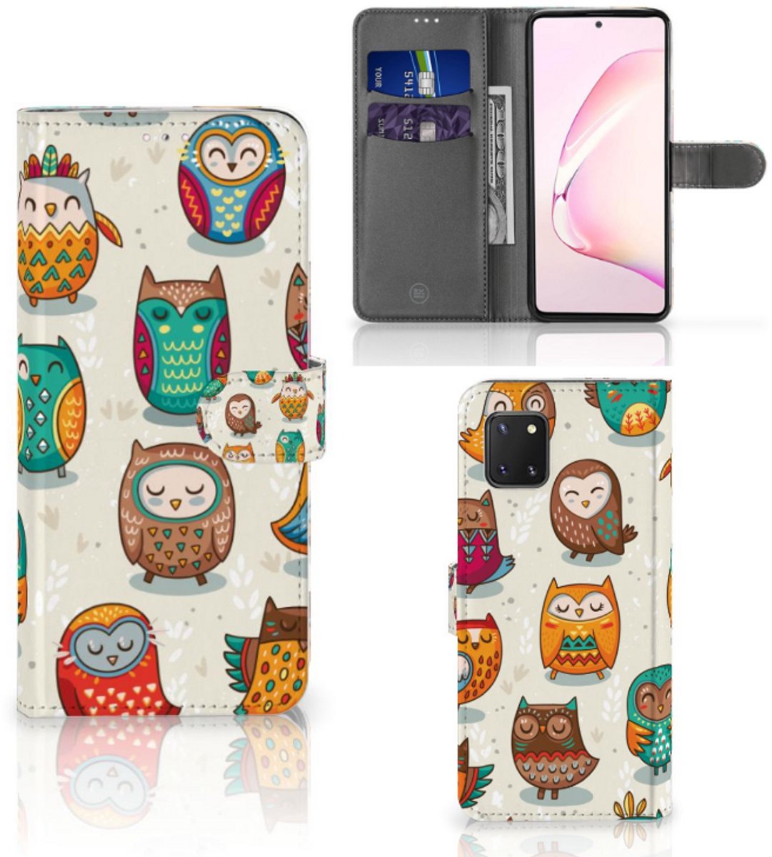 Samsung Note 10 Lite Telefoonhoesje met Pasjes Vrolijke Uilen
