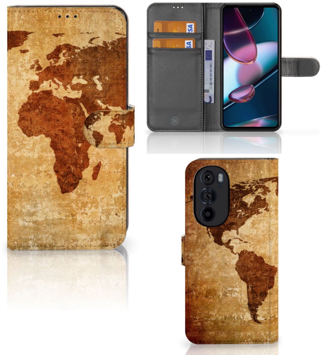 Motorola Edge 30 Pro Flip Cover Wereldkaart