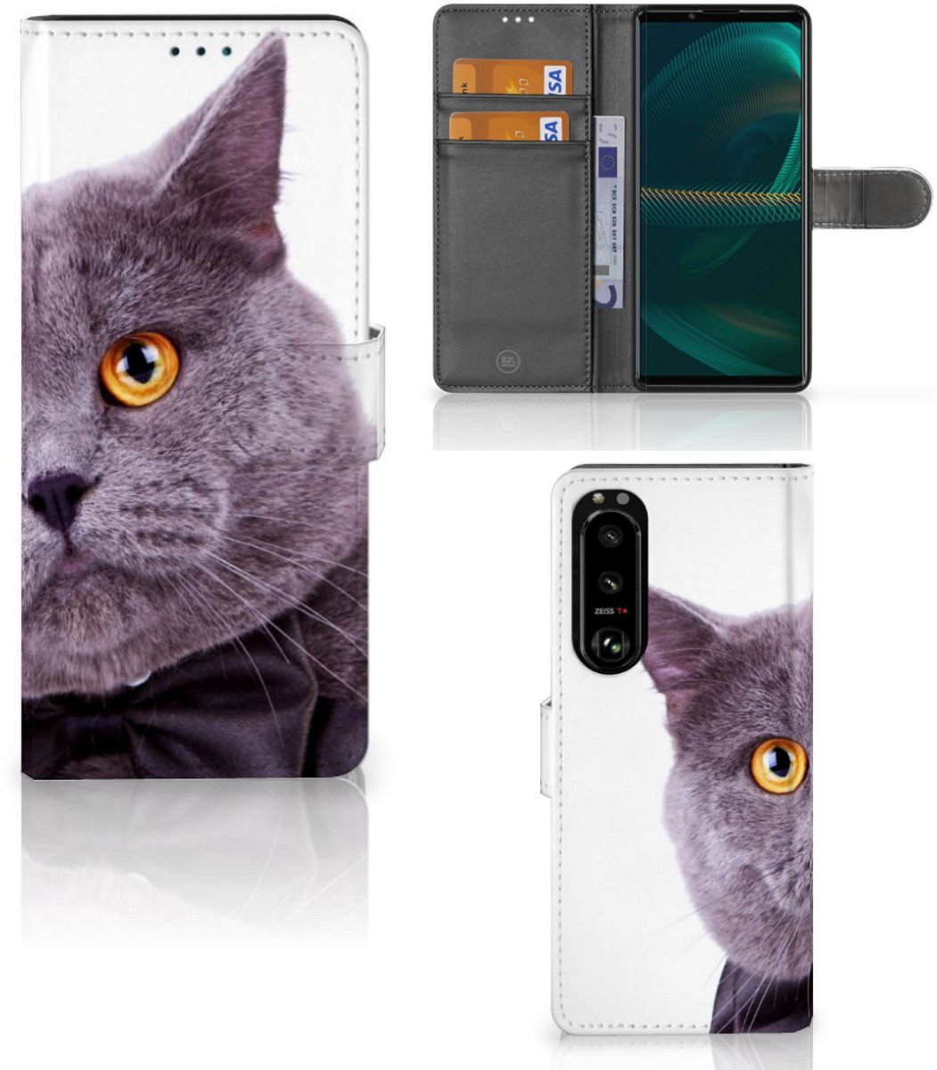 Boekhoesje voor Sony Xperia 5III Telefoonhoesje met Pasjes Kat