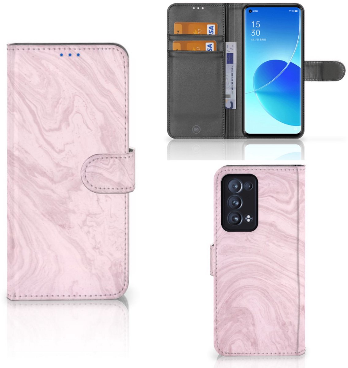 OPPO Reno 6 Pro Plus 5G Bookcase Marble Pink - Origineel Cadeau Vriendin